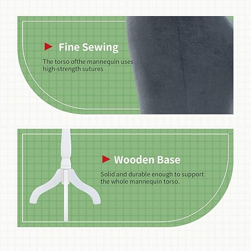Miniatura 15 de PayLessHere Torso de maniquí femenino Negro Ligero con ajuste de altura de 13.8 pulgadas, cuerpo de forma de vestido con base de trípode