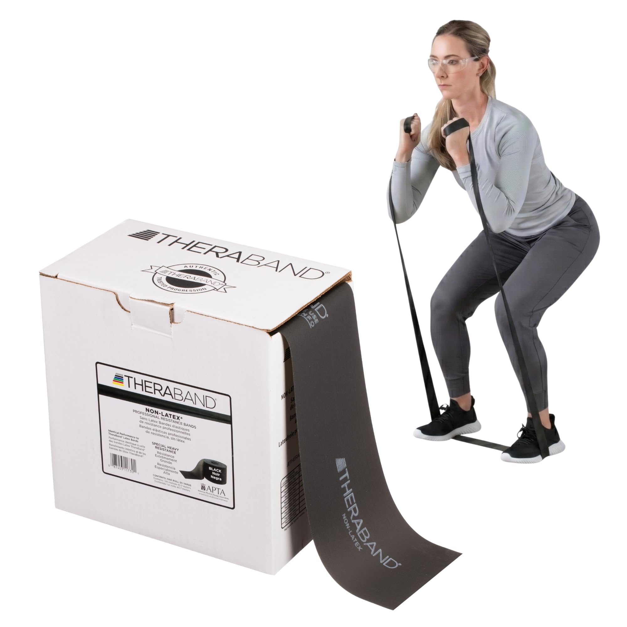 THERABAND Resistance Band 50 Yard Roll, Non-Latex Professional Elastic Stretch Bands For Upper & Lower Body Exercise Workouts, Physical Therapy, Lower Pilates, Flexibility, & Rehab, Dispenser Box