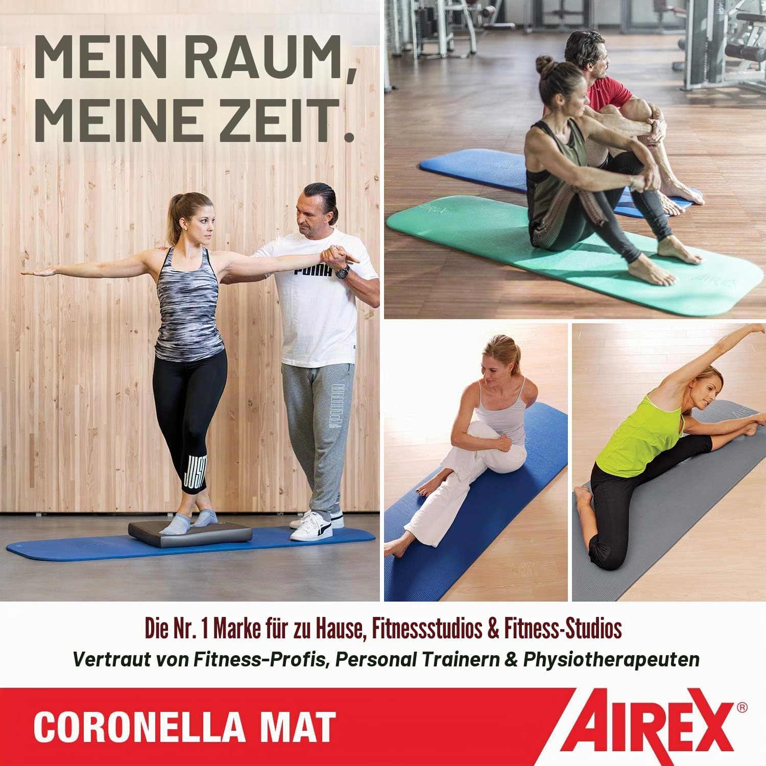 AIREX Offizielle Coronella Trainingsmatte – Heimtraining für Rehabilitation, Krafttraining, Aerobic, Wasser-Fitness, Training, Bodenübungen mit Premium-Schaumstoff, 200 x 58 cm, Rot (30.1135RT)
