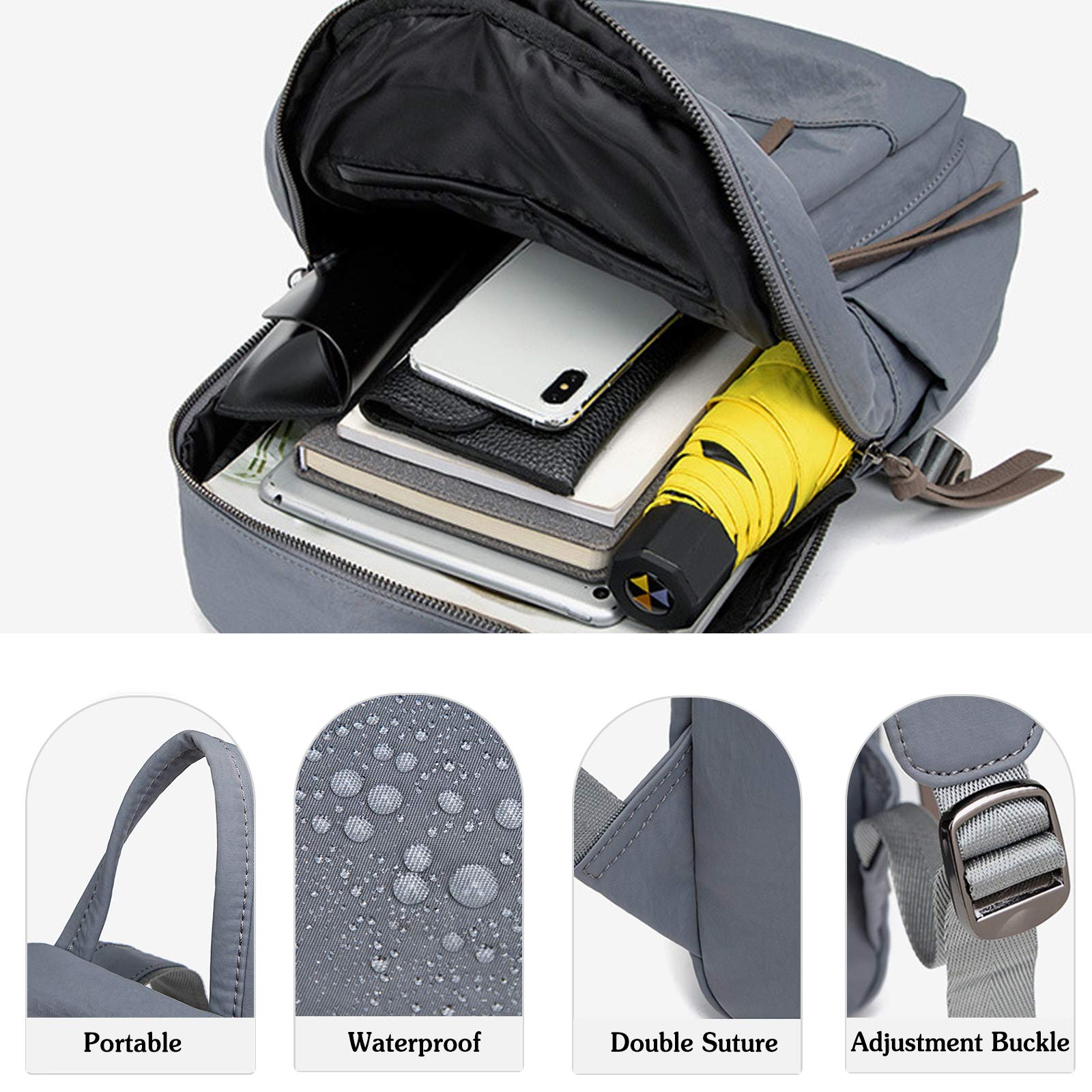 FANDARE Mujer Mochila Casual Bolso Escolar Niñas Livianas Impermeable Backpack Nylon Daypack para Viajes Compras Colegio Conmutar Negro