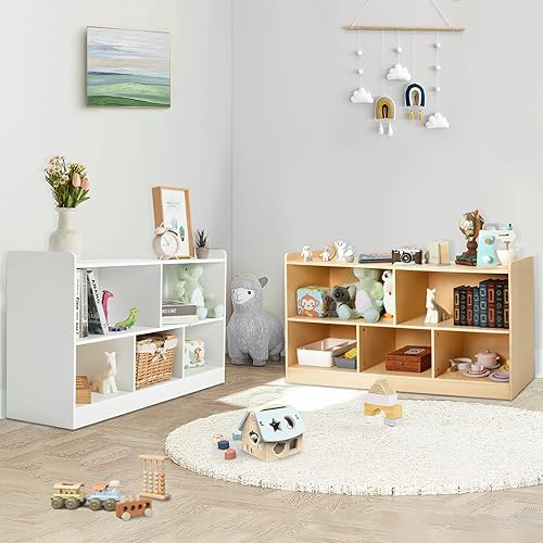 Miniatura 7 de Estante Montessori, organizador de almacenamiento de juguetes de madera para libros, juguetes, estantería de 2 estantes, gabinete de almacenamiento