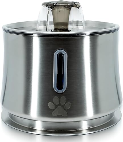 Okys - Fuente de agua para gatos de acero inoxidable, fuente de agua para mascotas de 2.5 litros con luz LED