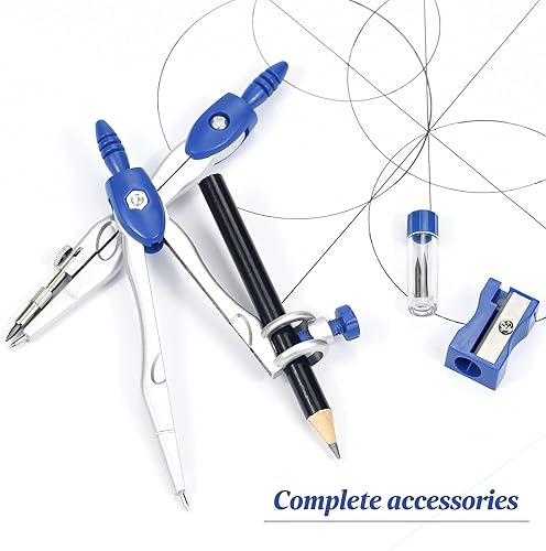 Miniatura 5 de Juego de 10 piezas de geometría matemática con caja de almacenamiento inastillable, incluye reglas, transportador, brújula, borrador, sacapuntas,