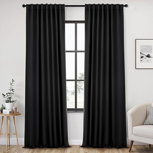 Miniatura 36 de ANRODUO - Cortinas opacas del 99% para dormitorio y sala de estar, con aislamiento térmico, trabillas traseras, bolsillo para cortinero, plisadas
