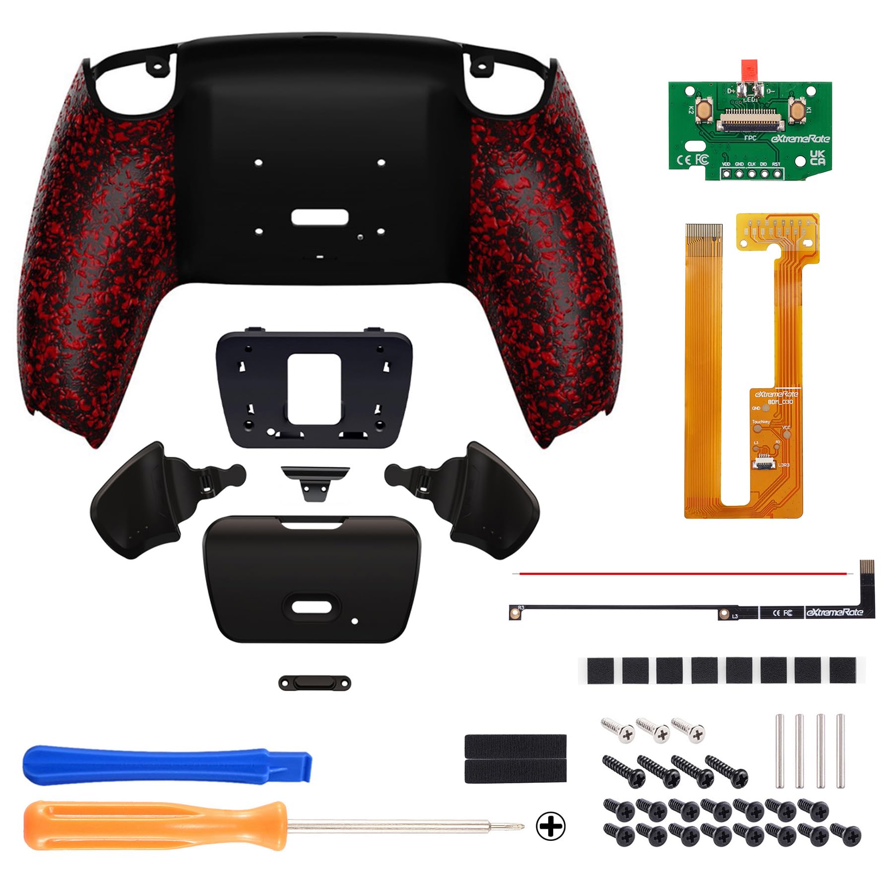eXtremeRate RISE Remap Kit Programmabile per ps5 Controller BDM-030/040/050,Palette Cover Posteriore Tasti Pulsanti Aggiuntivi Back Button per ps5 Joystick(BDM-030/040/050)-Rosso Antiscivolo