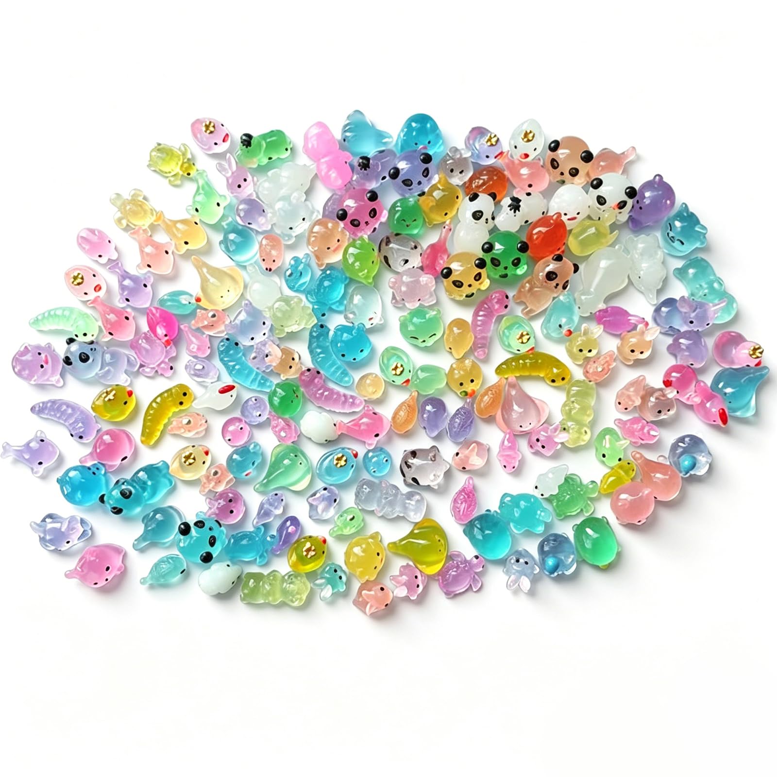 Muiltvoe 100 Pcs Luminous Mini Resin Animals Craft Glow in The Dark Animal Décor Ornaments Miniature Figures to Hide for Fairy Garden Aquarium, Dollhouse Terrarium Micro Landscape Decor