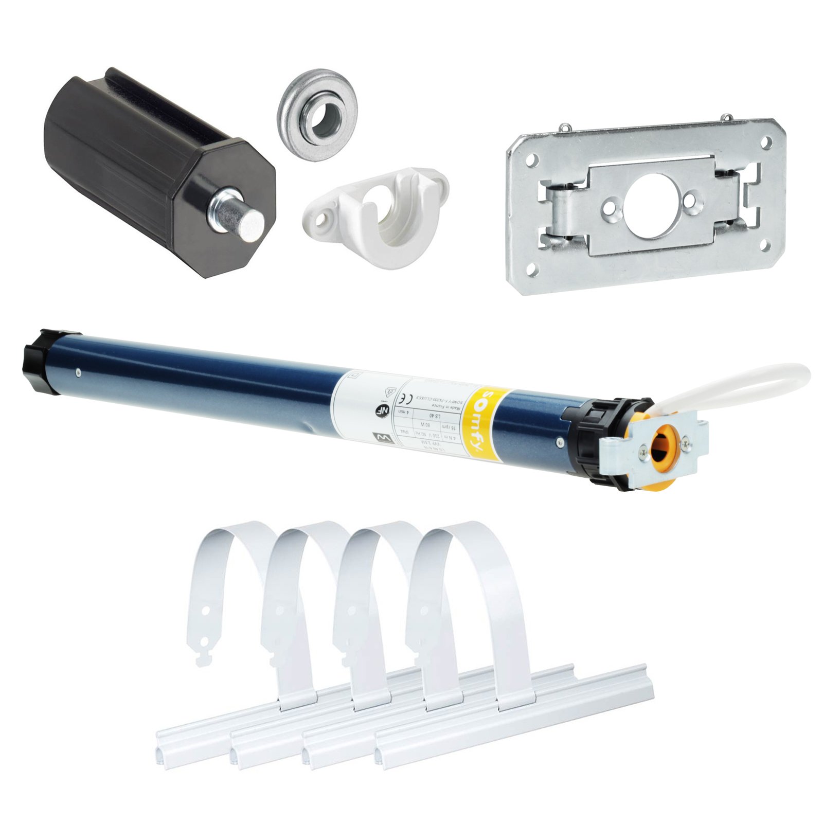 NOBILY Ensemble composé d'un moteur de volet roulant Somfy LS40 Vulcan Force de traction 13 Nm (36 kg) SW40, roulement universel et kit mécanique Nobily