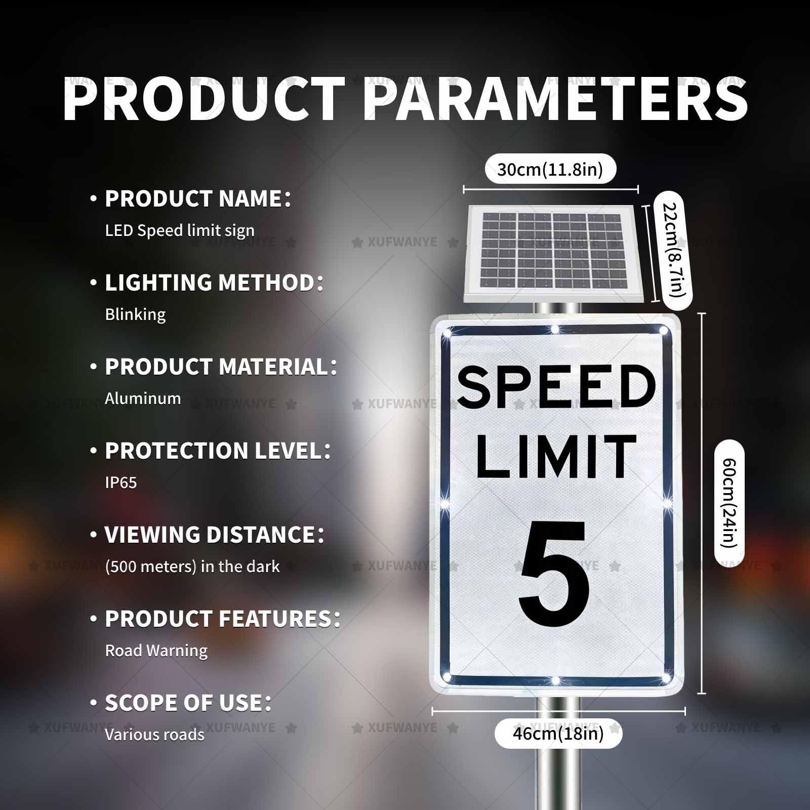 Carteles Solares de Velocidad 5-95 mph, Cartel Exterior, Números Personalizables, Alta Visibilidad Día/Noche, 45x60 cm, Fácil Montaje, para Carreteras, Escuelas, Estacionamientos 85