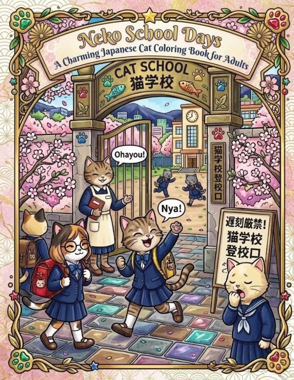 Neko School Days: A Charming Japanese Cat Coloring Book for Adults