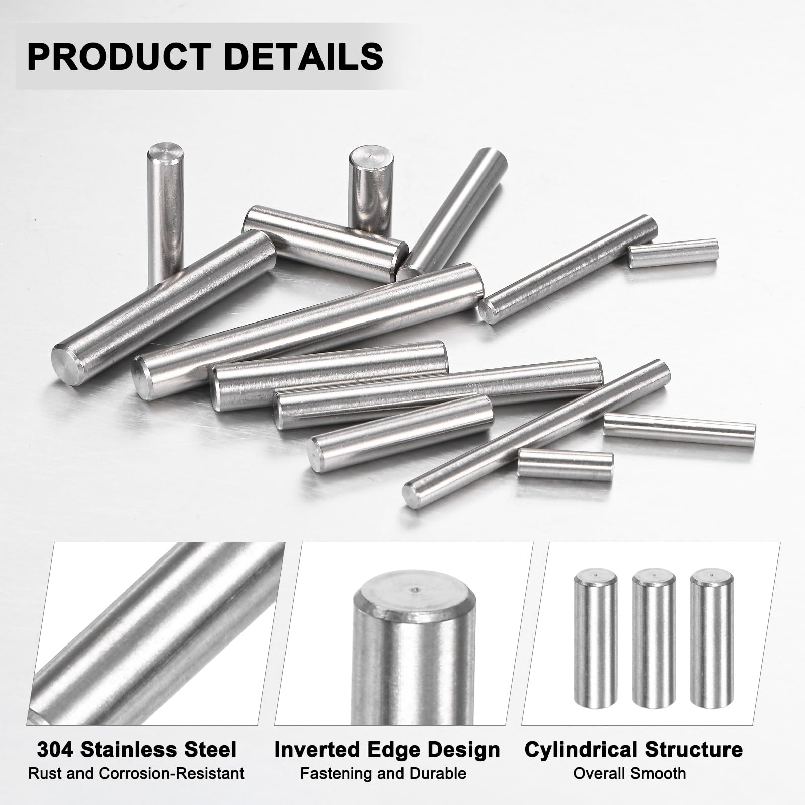 M METERXITY 100-Pack 3 x 10mm Dowel Pin, 304 Stainless Steel Support Pin Fastener Elements for Metal Devices/Wooden Projects - Image 2