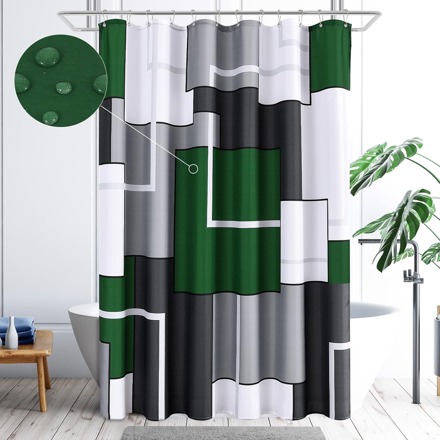 Green Shower Curtains for Bathroom Grey Shower Curtain Set with Hooks Geometric Linen Fabric Green and White Bath Curtains Decorative Water Repellent, 72×72 Green Shower Curtains for Bathroom Grey Shower Curtain Set with Hooks Geometric Linen Fabric Green and White Bath Curtains Decorative Water Repellent, 72×72