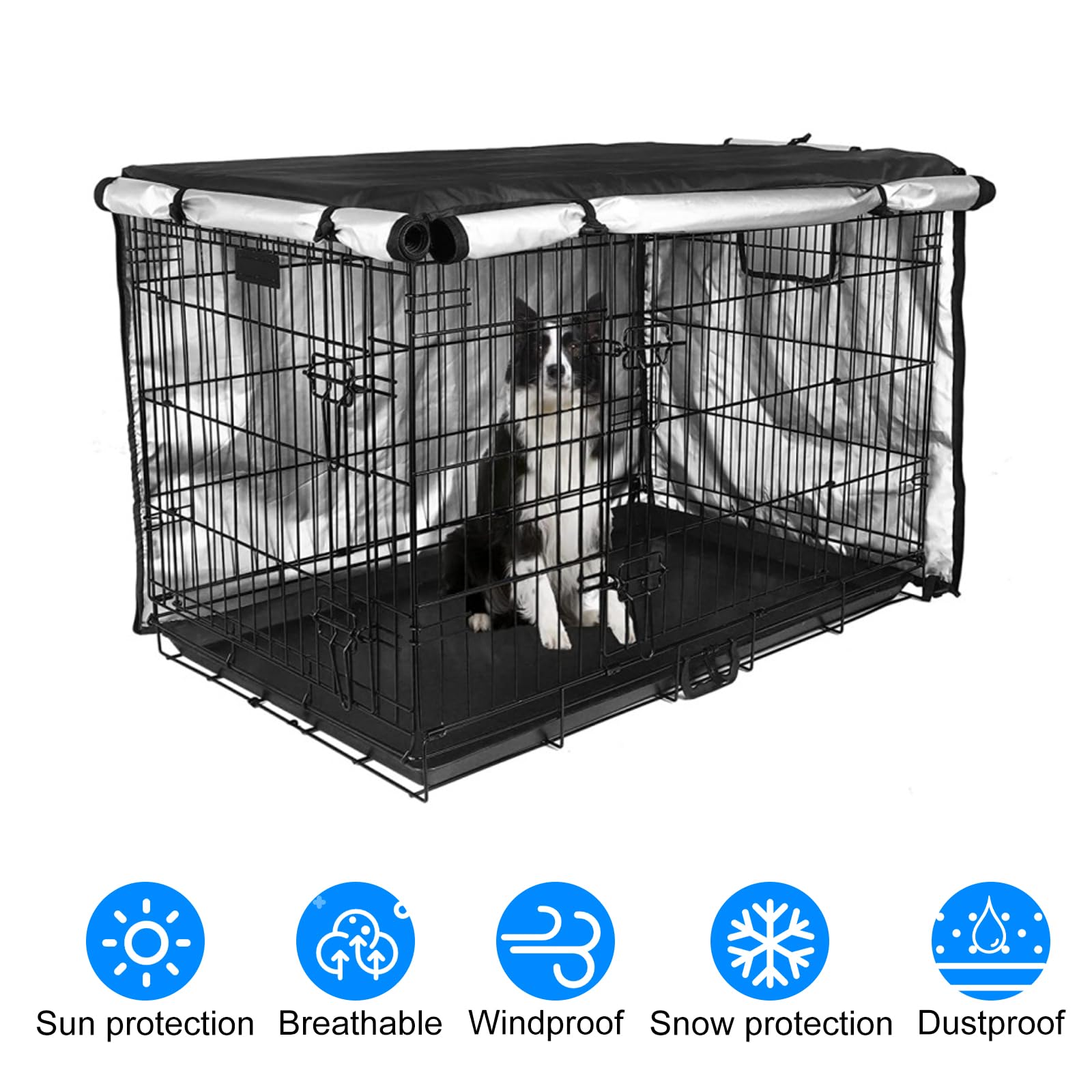 Copertura Per Gabbia Per Cani, PET Copertura per gabbia per cani a doppia porta Copertura Antivento per Gabbie per Cani Tessuto Oxford 210D per cani Nero 36in