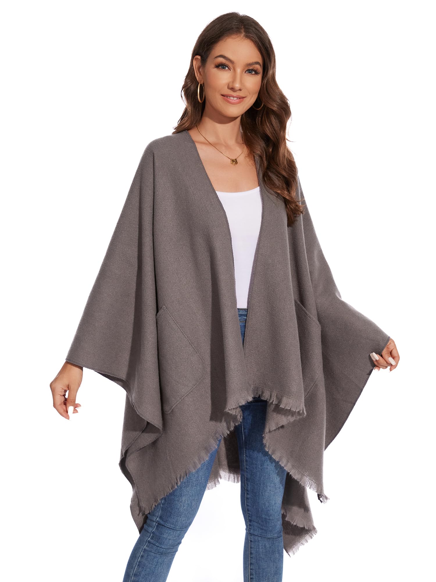 colornival Elegante Mantella da Donna con Fronte Aperto Poncho Morbido, Adatto per Primavera, Autunno e Inverno
