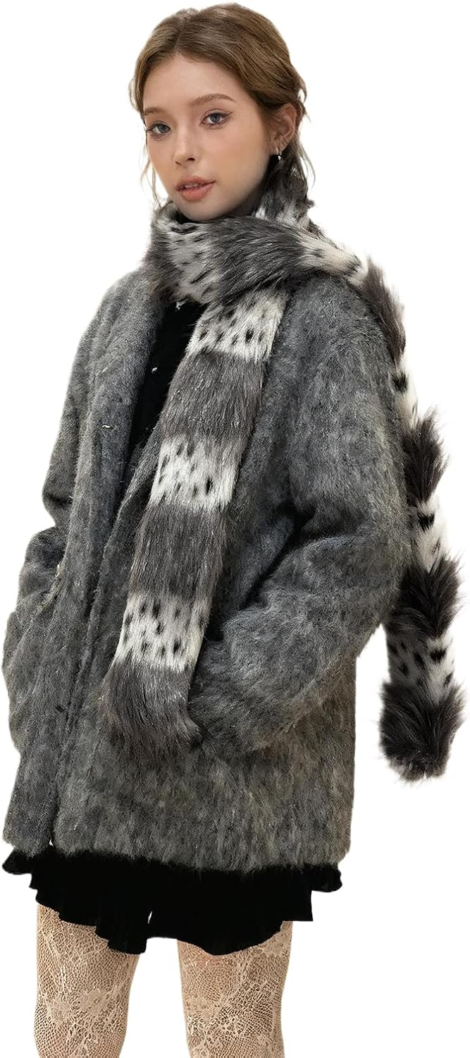 Greenery-GRE Women Faux Fur Scarf Long Soft Plush Winter Furry Neck Warmer Shawl Leopard Wrap Stole for Cold Weather Party Outfit - Image 7