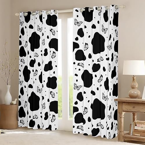 Miniatura 2 de Erosebridal Cortinas opacas con estampado de vaca para niños, cortinas opacas de piel de vaca, 84 pulgadas de ancho x 63 pulgadas de largo, cortinas