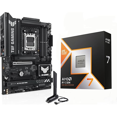 MICRO CENTER AMD Ryzen 7 9800X3D CPU Processor with ASUS TUF Gaming B850-PLUS WiFi AM5 ATX Motherboard (DDR5, PCIe 5.0, 3X M.2, Wi-Fi 7, USB 20Gbps Type-C)