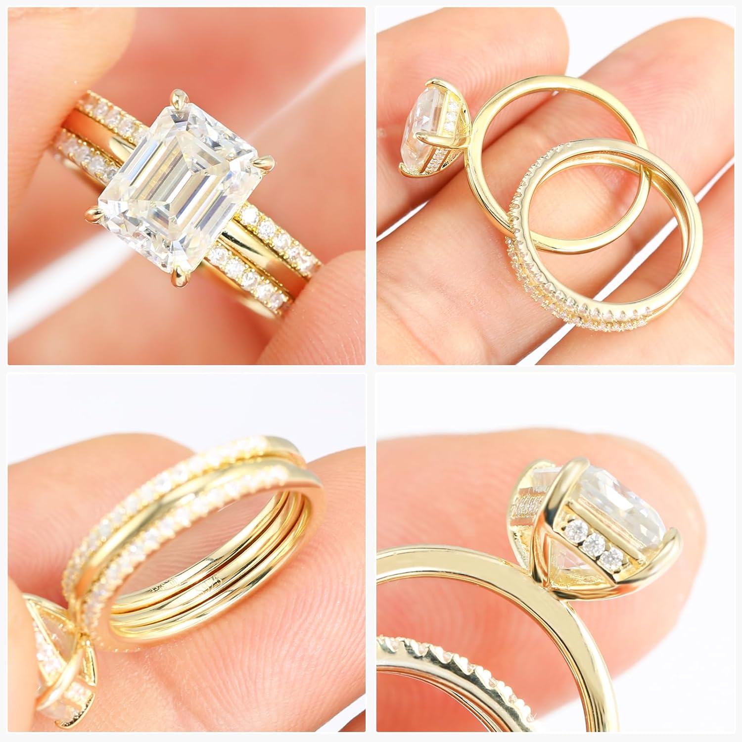 3.5CT Moissanite Bridal Ring Sets for Women, D Color VVS1 Clarity Emerald Cut Wedding Ring Sets S925 Sterling Silver with 9K Gold Plated Engagement Rings for Her - Image 3