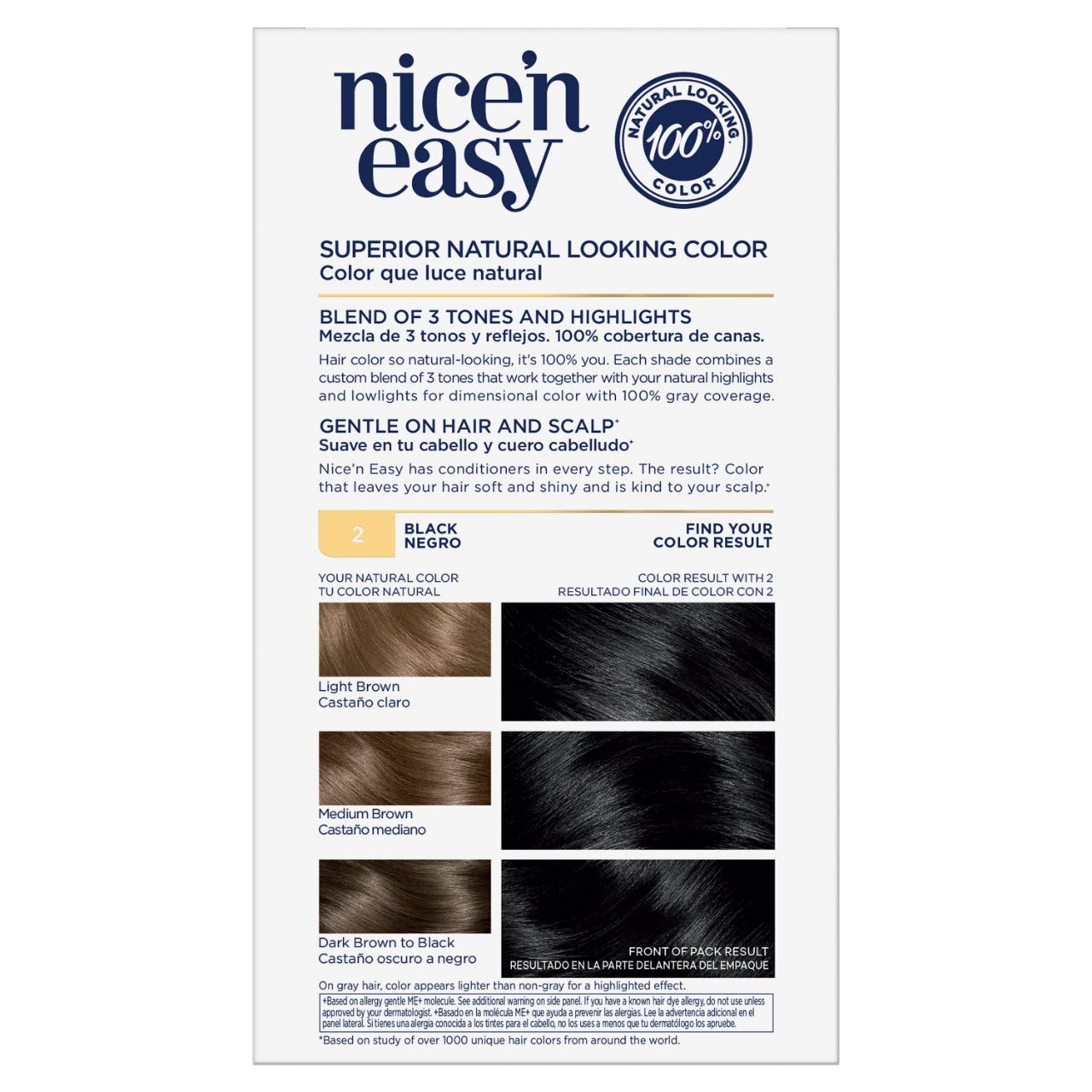 Clairol Nice'n Easy Permanent Hair Dye, 2 Black Hair Color, 3 Count : Beauty & Personal Care