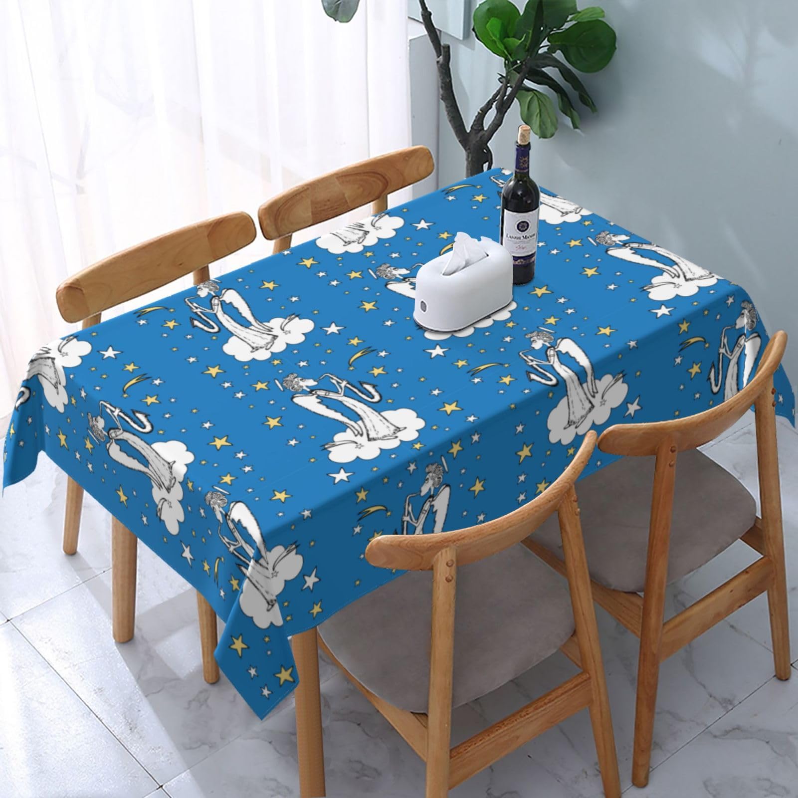 JunHeArt Merry Christmas Cute Santa Pattern Tablecloth Rectangle Table Cover Washable Table Cloths Decor For Kitchen 54" X 72"