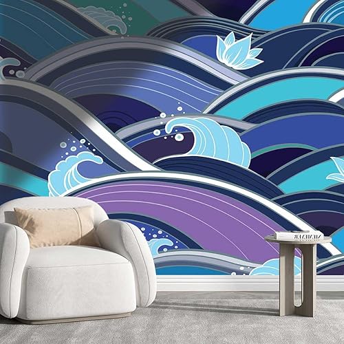 Papel de pared para baño, color azul oscuro, para cocina, líneas abstractas, sala de estar, no necesita pegamento adicional (ancho), 31.5 pulgadas disponible en Yaxa El Salvador