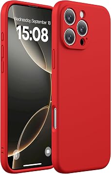 CellEver 高耐久 シリコンケース iPhone 16 Pro Max用 カメラ保護 アンチオイルコーティング ミリタリー 落下防止 ソフト 傷がつかない 内側 ブライトレッド