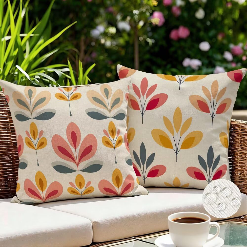 Outdoor Cushions Waterproof Flowers Cushion Covers 55cm x 55cm Set of 2 Plants Garden Cushions Modern Cushion Cover Decorative Pillows Linen Throw Pillow Case for Couch Sofa Garden Furniture (IU237)