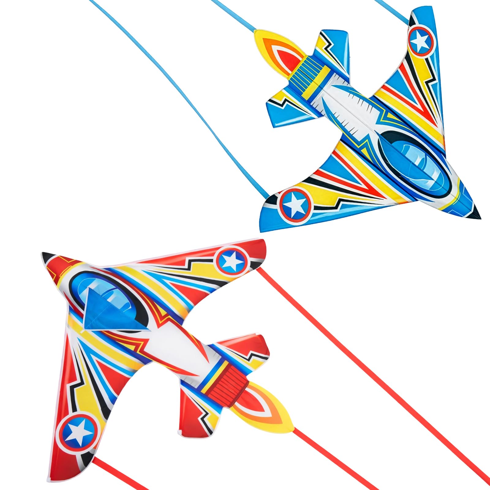 Trintion Outdoor Kite Family Fun Outdoor Activity Toy Easy-to-Fly Outdoor Sport Kite with Handles, for Kids and AdultsDurable Design for Stable Flight at Beaches, Parks, and Open Fields (Blue Red 2PC)