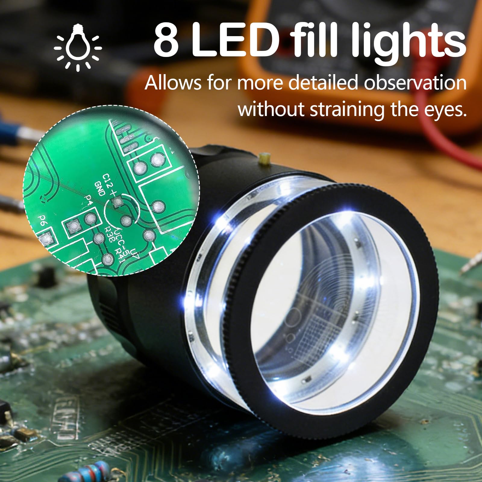 Lupa de Joyero, Lupa de Aumento portátil 10x con 8 Luces LED y Escala de Vidrio de 3 Recargable Campo de Visión de 25 mm para Joyería, Gemas, Monedas, Herramienta de Hobby