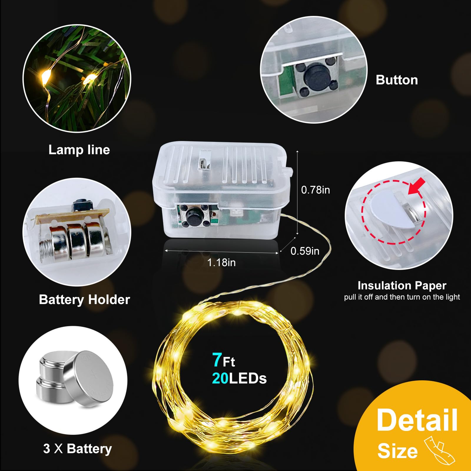 pozzolanas 100 Stück warmweiße batteriebetriebene Lichterketten - 2,1 m wasserdichte Lichterkette mit 20 LEDs für Zuhause, Einmachglas, Party, Hochzeit, Halloween, Weihnachtsdekorationen