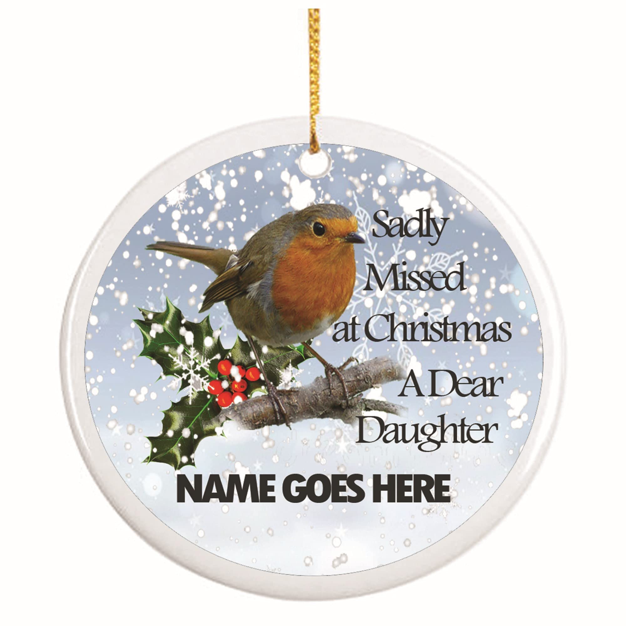 Ashby's White Robin Remembrance Personalised Ceramic Christmas Tree Memorial Hanging Decoration, 7 X 7Cm