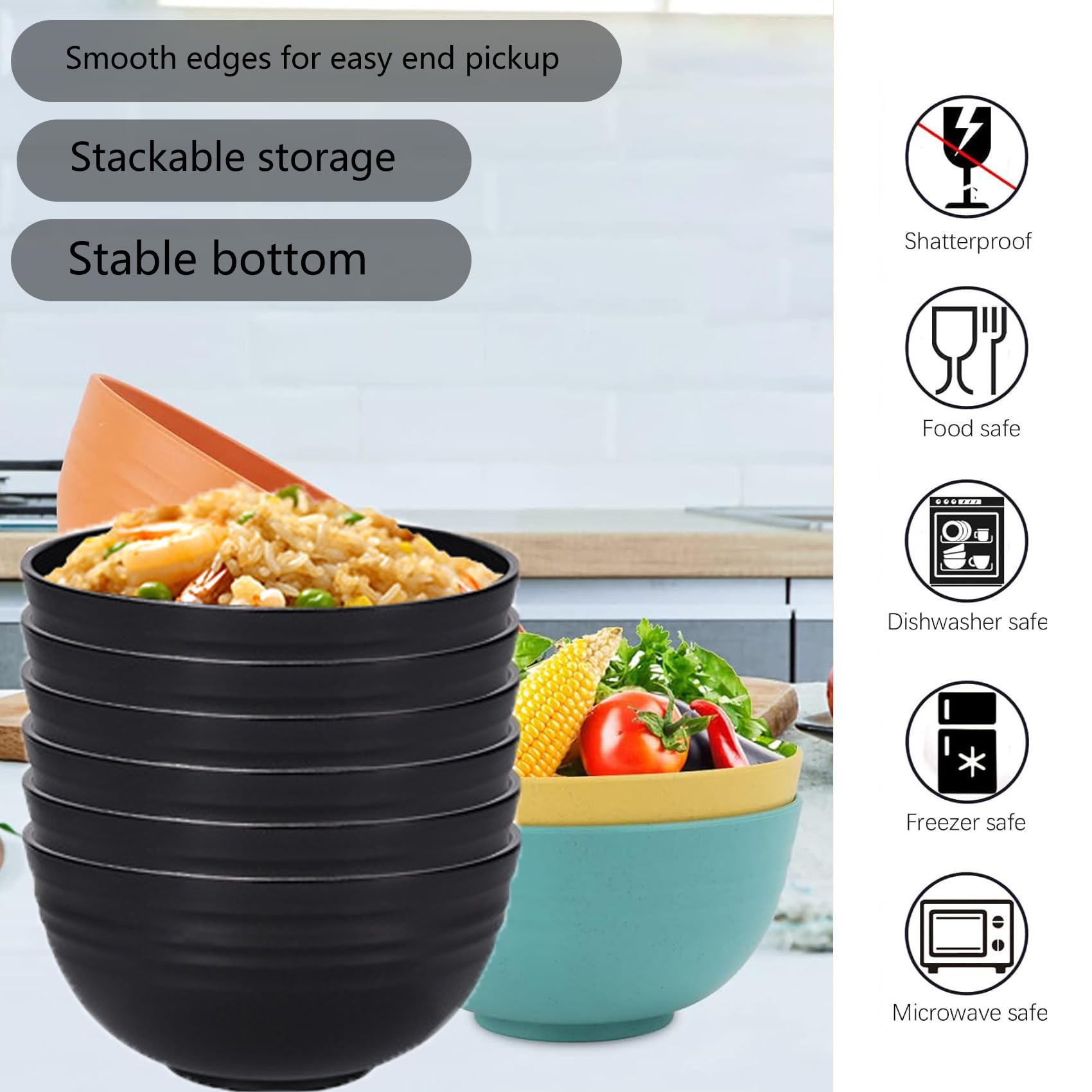 GZTFPQ Cereal Bowls Set of 6, BPA Free Plastic Bowls - Image 2