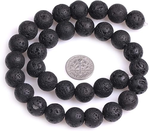 Miniatura 461 de GEM-Inside - Cuentas sueltas de piedra de lava negra natural de 0.315 in para hacer joyas, 15 pulgadas Cordierita de grado A