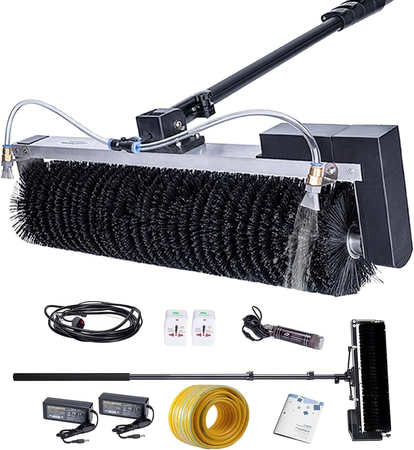 Kit per La Pulizia di Pannelli Solari, Spazzola Asta da 60 Cm con Alimentazione Ad Acqua per La Pulizia di Finestre E Pannelli Fotovoltaici.,Plugin-3.5m11FT