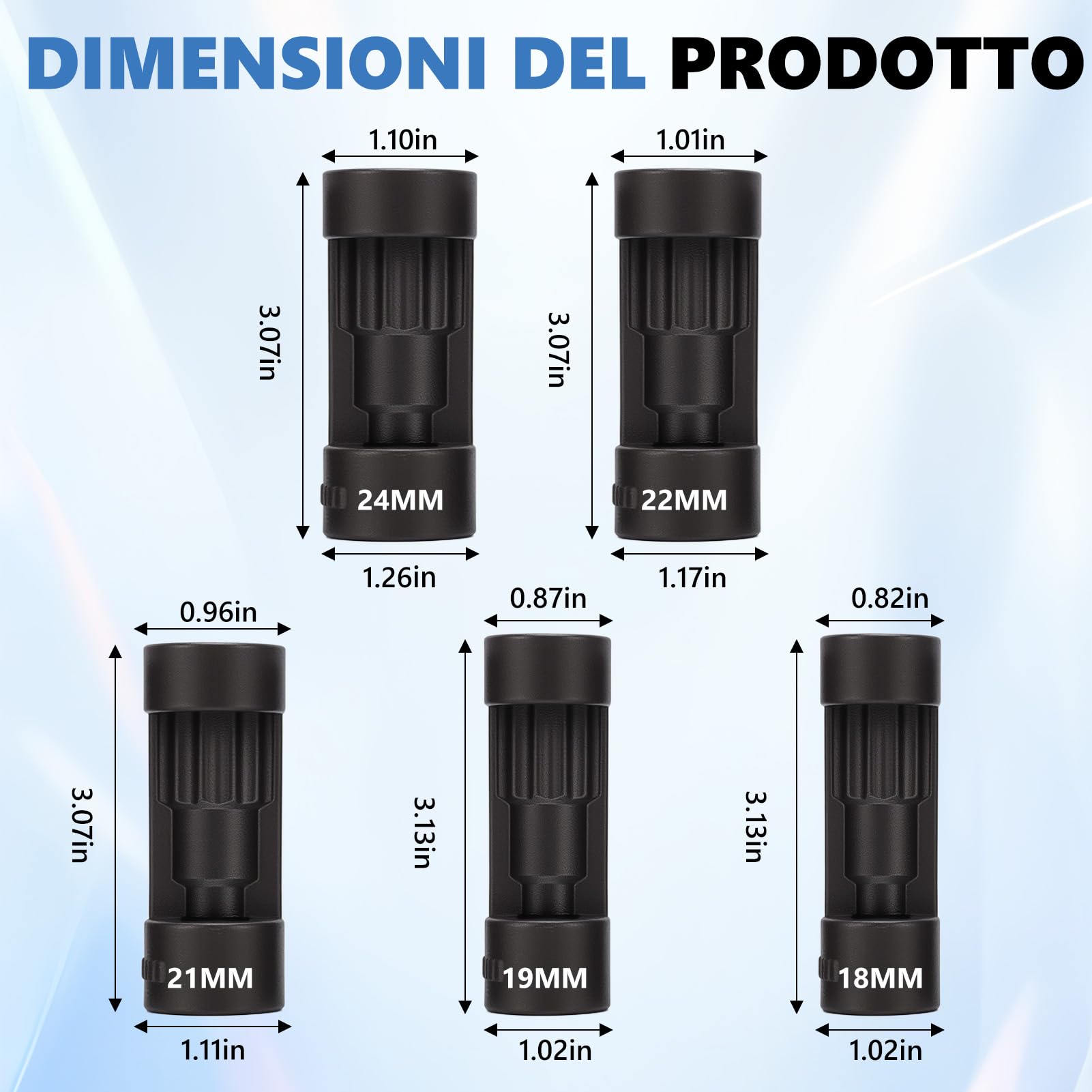 5 Pcs Set di per Dadi del Puntone di Sospensione, 1/2 Inch Ammortizzatore Dado Presa con 18mm 19mm 21mm 22mm 24mm, Strumento di Chiavi a Bussola fur Rimozione del Dado Montante