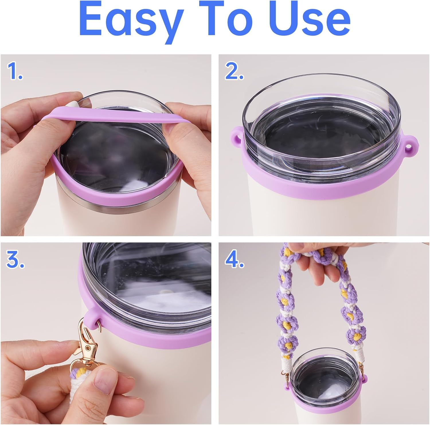 NiHome Accessory Set for Stanley Tumblers 20oz, 30oz, 40oz Cups, Includes Color-Coordinated Handle, Silicone Ring, Straw Plug and Glittery Base, Sparkling Additions to Enhance Your Drinkware (Purple) - Image 5