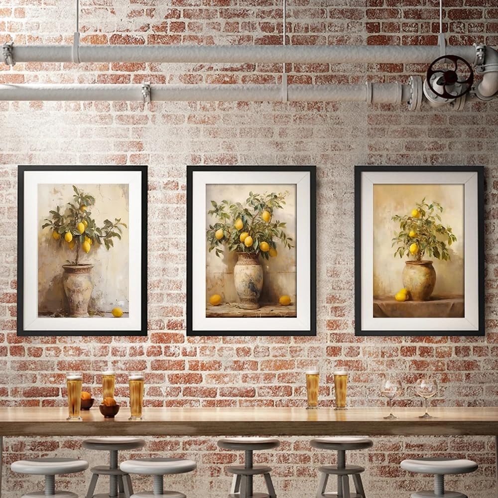 Póster artístico en lienzo de jardín de limones para dar luz a una sala de estar moderna