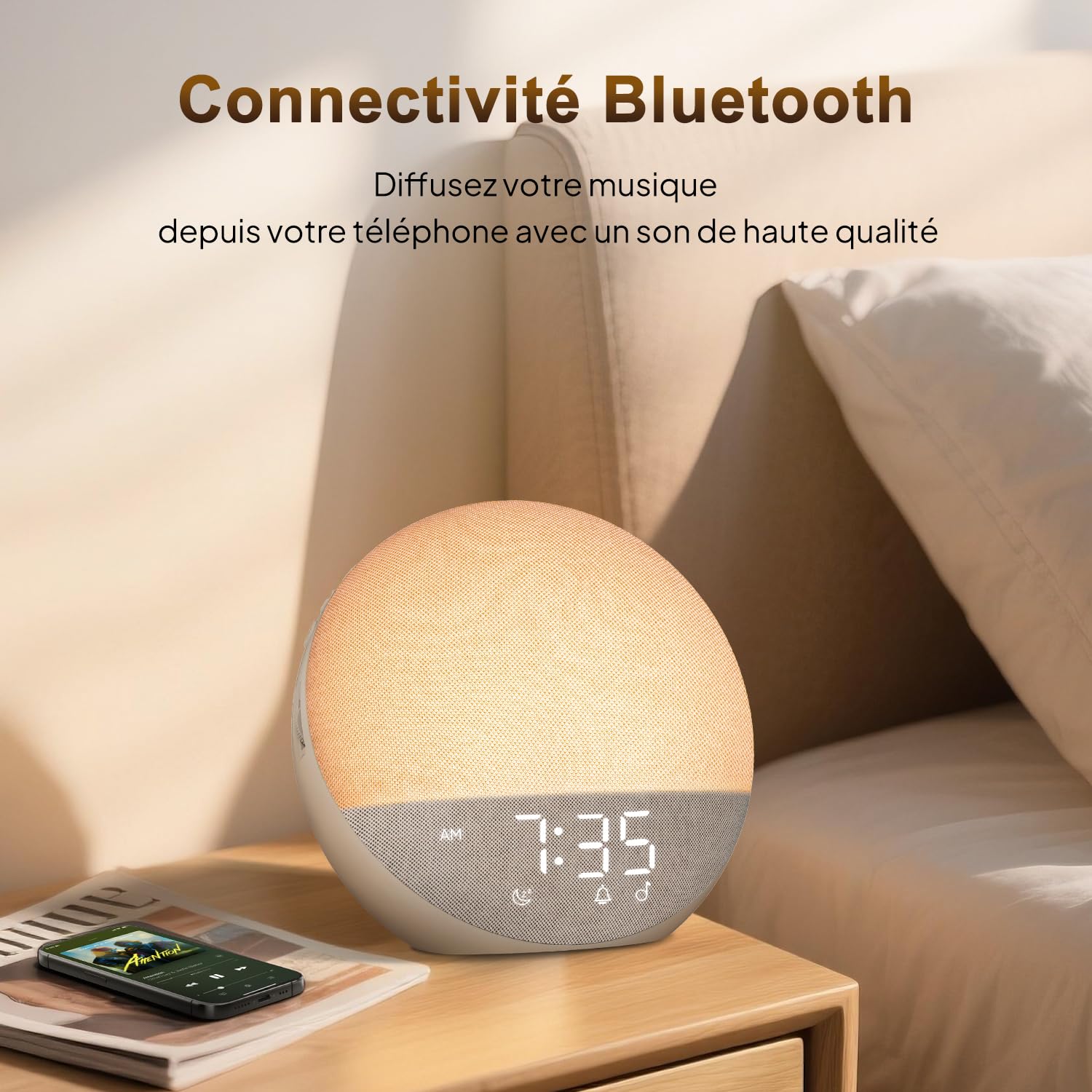 Réveil Simulateur d'Aube avec Bluetooth: Lumière Douce pour Un Réveil Naturel - 25 Sons de Bruit Blanc avec minuterie - Veilleuse RGB pour Adultes et Enfants Chambre à Coucher