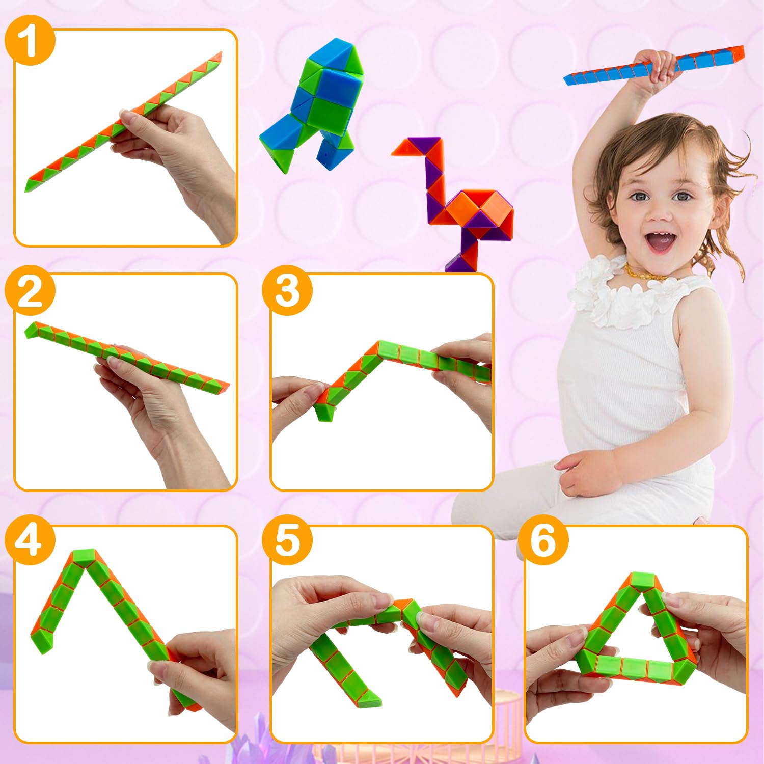 Yeefunjoy 12pcs Magic Snake Cube, 24 bloki Twist Puzzle Fidget zabawki dla dziecięcych toreb imprezowych wypełniaczy, gry puzzle 3D zabawki dla dzieci w wieku 5-12 lat Przyzwolenia partii