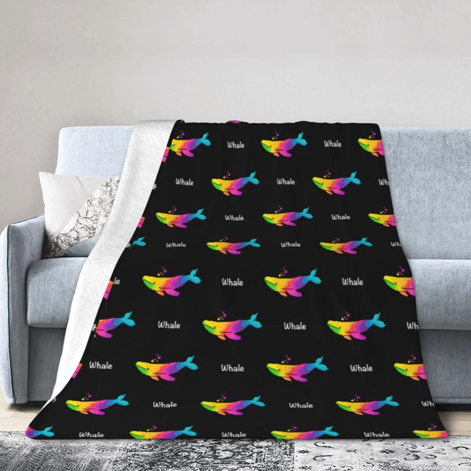 Noble Ren Rainbow Pixel Whale Ultra-Soft Micro Fleece Blanket Winter Warm Soft Lannel Fleece Throw Blanket For Couch Sofa Bed 80"X60"