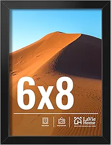LaVie Home 6x8 Picture Frame for Wall Display, 6x8 Black Picture Frame with HD Plexiglas, 6 x 8 Frame 1 Pack, Display Frame for Vertical or Horizontal, Classic Collection