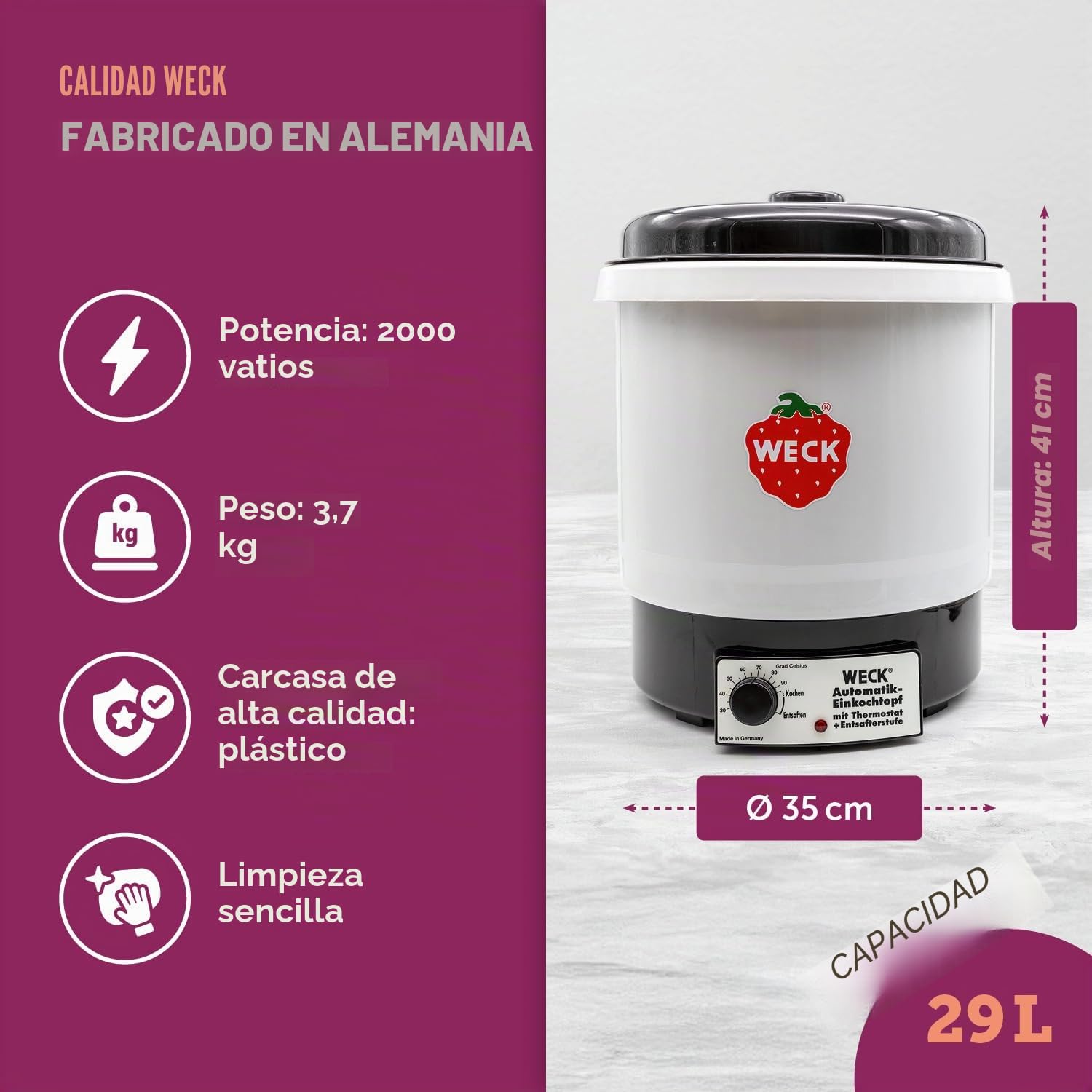 Weck WAT 34 - Esterilizador para conservas (plástico, sin temporizador, con rejilla)