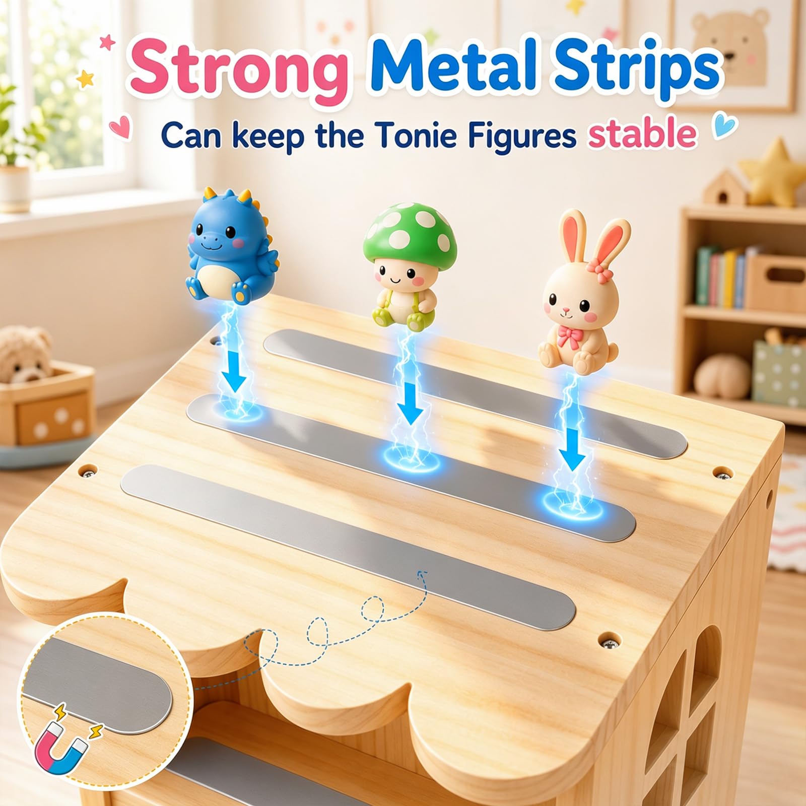 Scaffale magnetico a forma di casa, con 4 ripiani, organizer per 70-80 personaggi, scaffale da parete e mensola da tavolo per cameretta dei bambini, compatibile con scaffale della stazione di