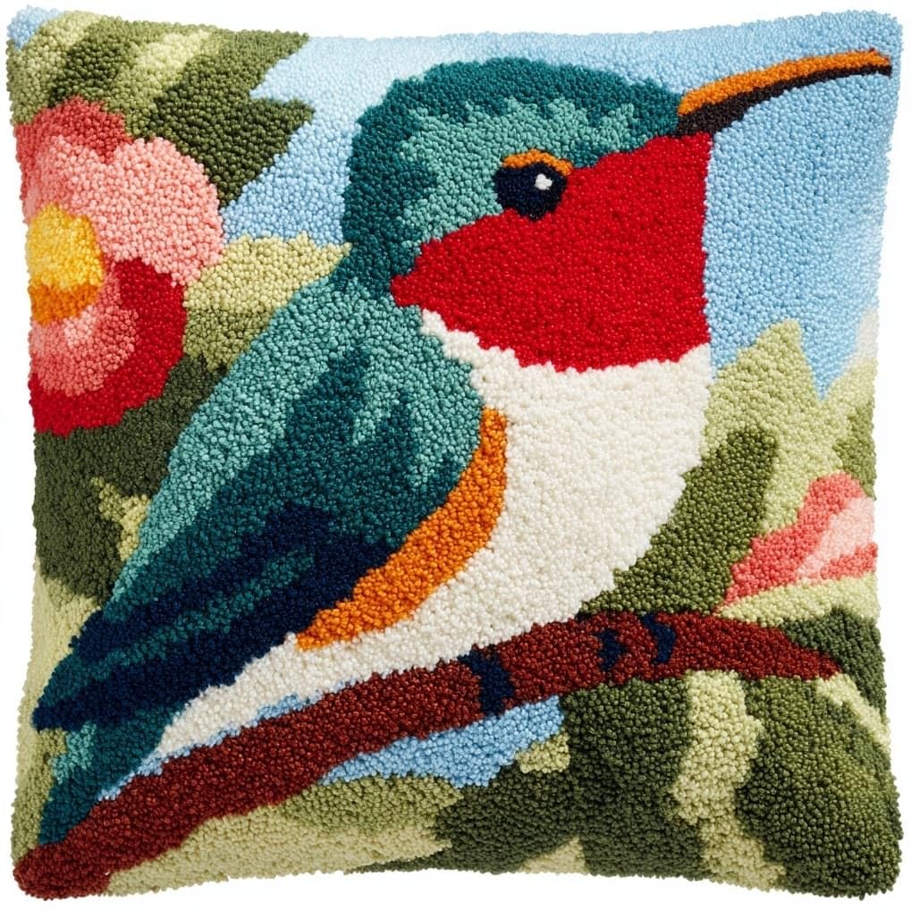 AxiangziK DIY Latch Hook Pillow Kit,Cute Hummingbird