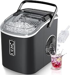 EUHOMY Eiswürfelmaschine Klein, 9 Würfel in 6 Minuten Bereit, 12 Kg/Day, Selbstreinigend, Tragbare Eismaschine Mit Tragegriff, Korb Und Schaufel, 2 Größen Von Eiswürfeln Für Zuhause, Küche, Schwarz