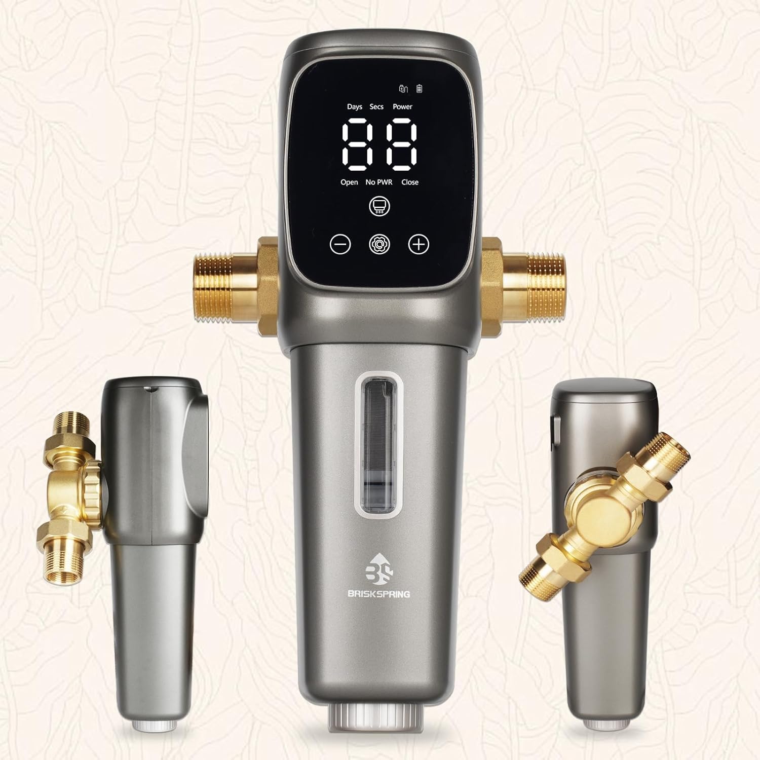 Automatic Spin Down Sediment Filters 40 Micron, Touch-Screen Auto Flushing and Drainage, 360°Rotatable Head, Reusable Whole House Water Filter, 1" MNPT + 3/4" FNPT, Gray