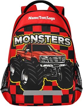 Personalized Monster Truck Backpack for Boys Custom Preschool Bag with Name, Kids Truck Backpack for School or Travel