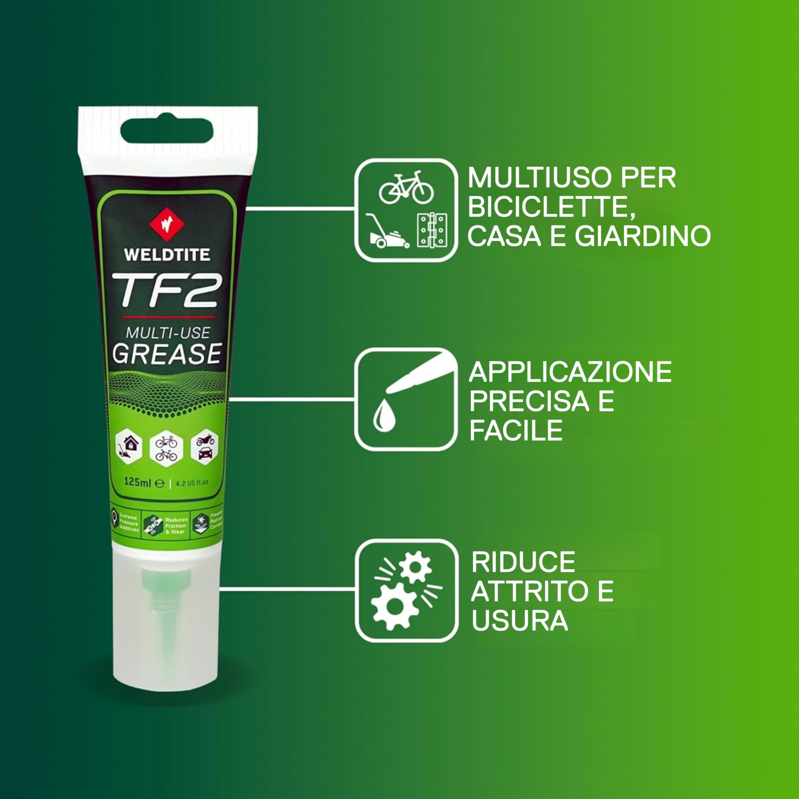 WELDTITE Grasso multiuso per bici (125 ml) - Ideale per serie sterzo, movimenti centrali, mozzi, pedali e sistemi di sospensione