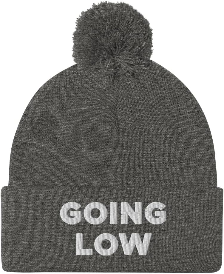 Going Low Hat (Embroidered Pom-Pom Beanie) Funny Head Hat
