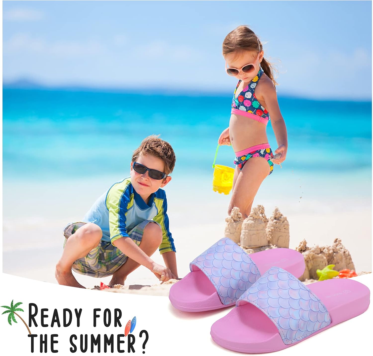 WateLves Girls & Boys Slide Sandals Kids Summer Slippers Slip On for Outdoor Beach Pool Shower (Little Kid/Big Kid) - Image 2