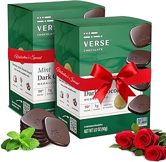 Verse 90% Dark Chocolate Mint Squares - Only 1g Cane Sugar - Creamy Dark Cocoa - Individually Wrapped Cacao Chocolate Squares (9 Count, 2 Pack)
